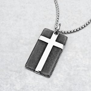 Men's DOG TAG CROSS Necklace | Men's Silver Stainless Steel Cross Dog Tag Pendant Box Chain Necklace