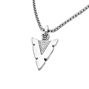 Men&#39;s &quot;TRIBAL ARROWHEAD&quot; Necklace| Men&#39;s Silver Pewter Tribal Arrowhead Pendant Necklace| Men&#39;s Silver Stainless Steel Box Chain Necklace