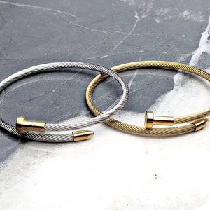 Pure Luxe Jewelry Men's Gold Plated Stainless Steel 7-Inch Round Cable Cuff Bracelet - 316L