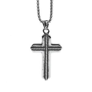 Men&#39;s &quot;OXIDIZED CROSS&quot; Necklace| Men&#39;s Oxidized Silver Stainless Steel Cross Pendant Necklace| Men&#39;s Stainless Steel Box Chain Necklace