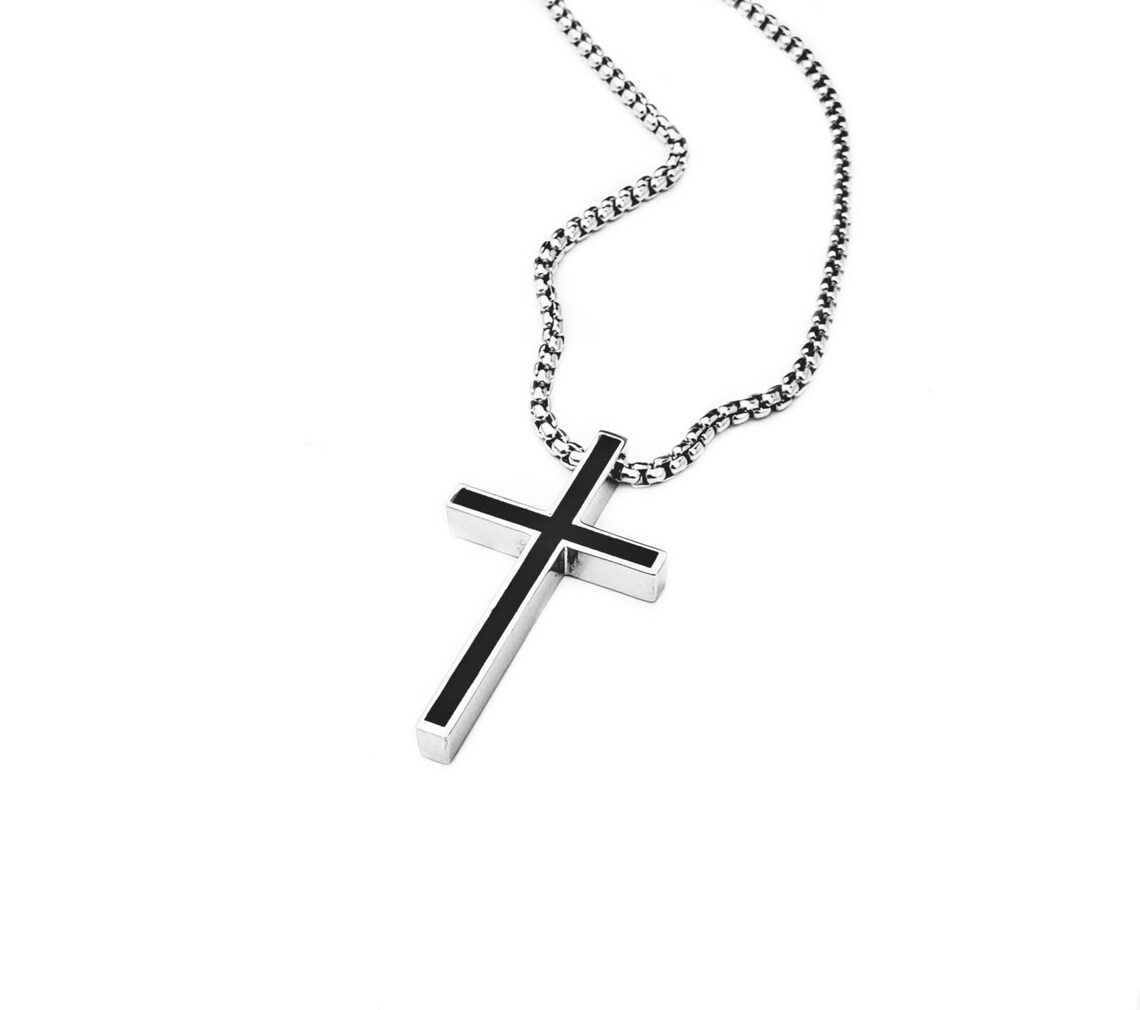 Men's BLACK CROSS Necklace Men's Silver & Etsy