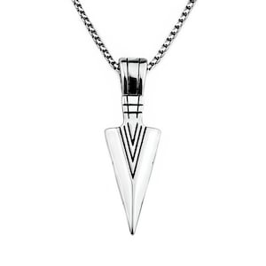 Men&#39;s &quot;SILVER ARROWHEAD&quot; Necklace| Men&#39;s Silver Stainless Steel Arrowhead Pendant Necklace| Men&#39;s Silver Stainless Steel Box Chain Necklace