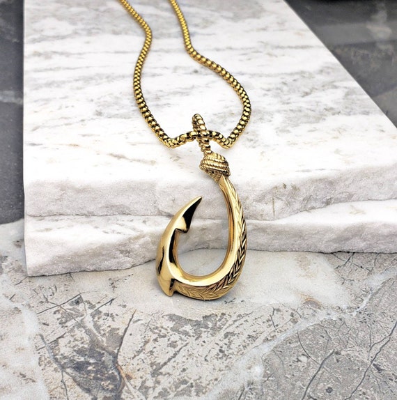 Men s tribal FISH Hook Necklace Men s Gold Stainless Steel