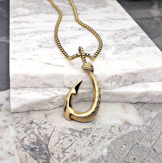 Men's tribal FISH Hook Necklace Men's Gold Stainless Steel