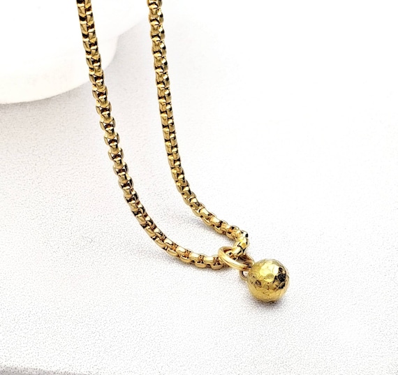 Men s GOLD WRECKING BALL Necklace Men s Hammered Gold Stainless Steel Wrecking Ball Pendant Necklace Men s Gold Box Chain Necklace