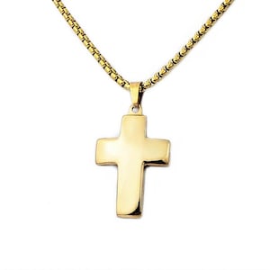 Herren GOLD SLEEK CROSS Halskette | Herren Gold Edelstahl Sleek Kreuz Anhänger Box Kette Halskette