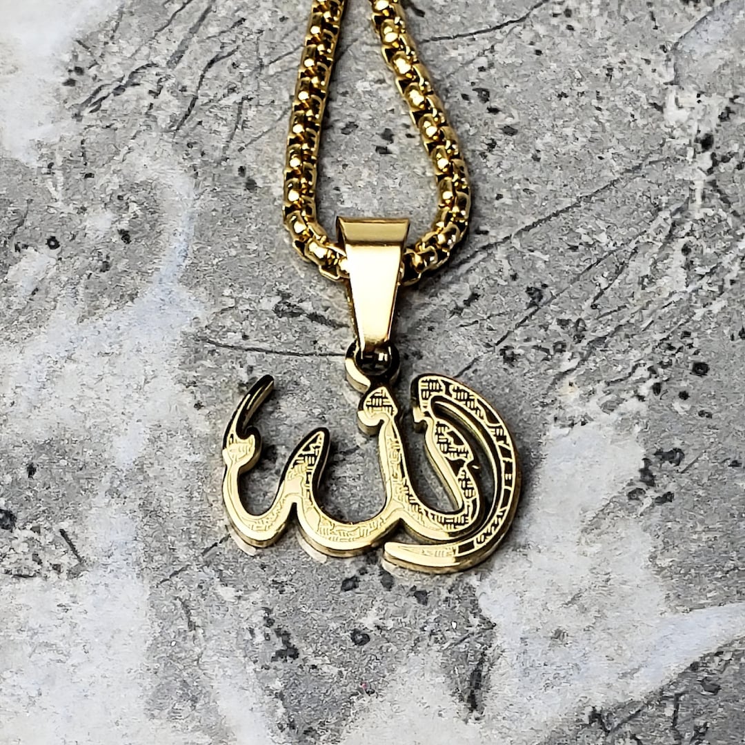 Men's GOLD ALLAH Necklace | Men's Gold Stainless Steel Muslim Allah ...