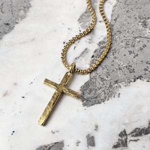 Men&#39;s &quot;RUSTIC GOLD CROSS&quot; Necklace| Men&#39;s Gold Stainless Steel Rustic Cross Pendant Necklace| Mens Gold Stainless Steel Box Chain Necklace