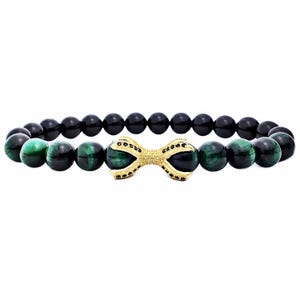 Men&#39;s &quot;EMERALD GOLD CLAW&quot; Bracelet| Men&#39;s Pavé Black Cubic Zirconia Gold Eagle Claw Bracelet| Men&#39;s Emerald Tiger Eye Black Onyx Bracelet