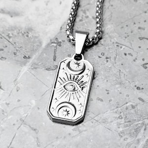 Herren SCHUTZ EVIL EYE Halskette | Herren Silber Edelstahl Evil Eye Bar Tag Anhänger Box Kette Halskette