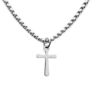 Men&#39;s &quot;MINIMALIST CROSS&quot; Necklace| Men&#39;s Silver Stainless Steel Cross Pendant Necklace| Men&#39;s Silver Stainless Steel Box Chain Necklace