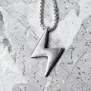 Men&#39;s &quot;MINI THUNDER & LIGHTNING&quot; Necklace| Men&#39;s Oxidized Silver Stainless Steel Lightning Bolt Pendant Necklace| Mens Silver Chain Necklace