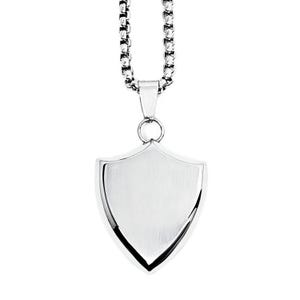 Men&#39;s &quot;SILVER STEEL SHIELD&quot; Necklace| Men&#39;s Silver Stainless Steel Shield Pendant Necklace| Men&#39;s Silver Stainless Steel Box Chain Necklace