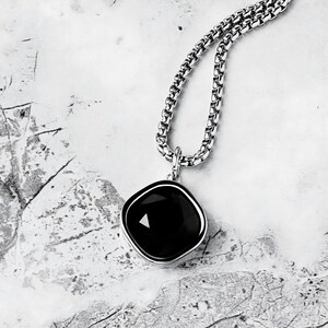 Men&#39;s &quot;SILVER BLACK ONYX&quot; Necklace| Men&#39;s Silver Stainless Steel Black Onyx Gemstone Pendant Necklace| Men&#39;s Onyx Pendant Necklace Gift