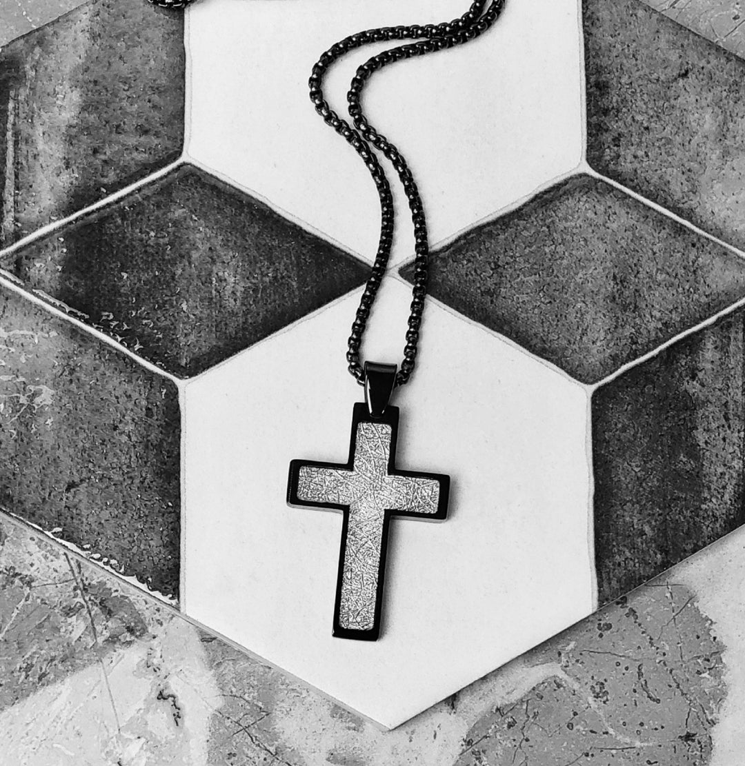 Men's Stainless Steel Cross Pendant - Gold, Black & Silver Finish (P03)