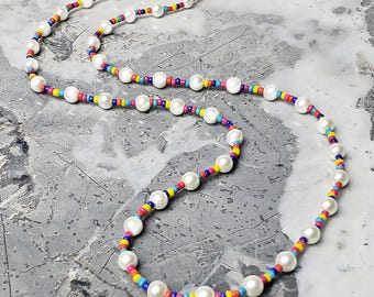 Collier de PERLES DE SANTORIN pour hommes | Collier homme perles de coquillages ivoire multicolores Miyuki
