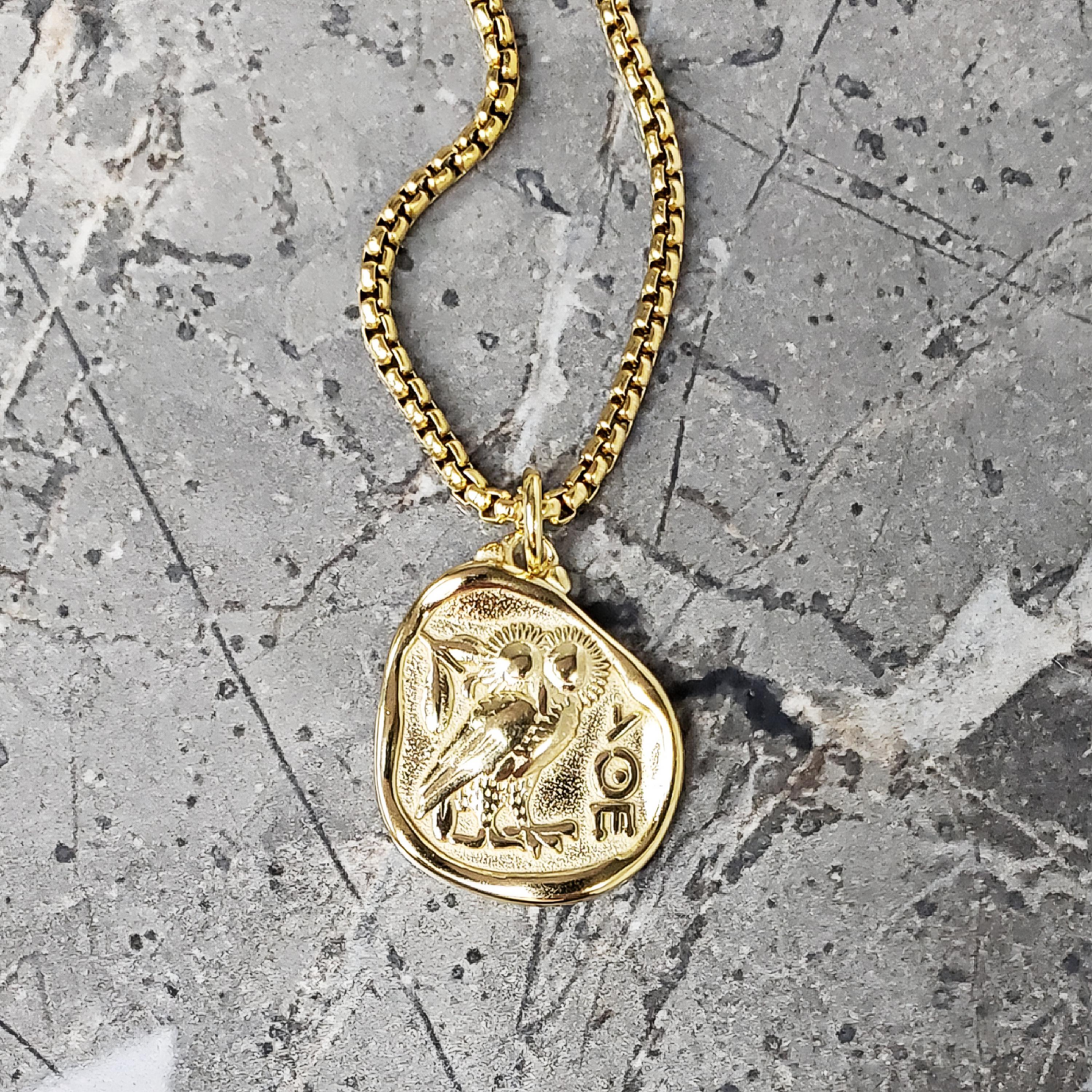 Men's "GOLD ATHENIAN OWL" Necklace| Men's Gold Stainless Steel Athenian Owl Coin P