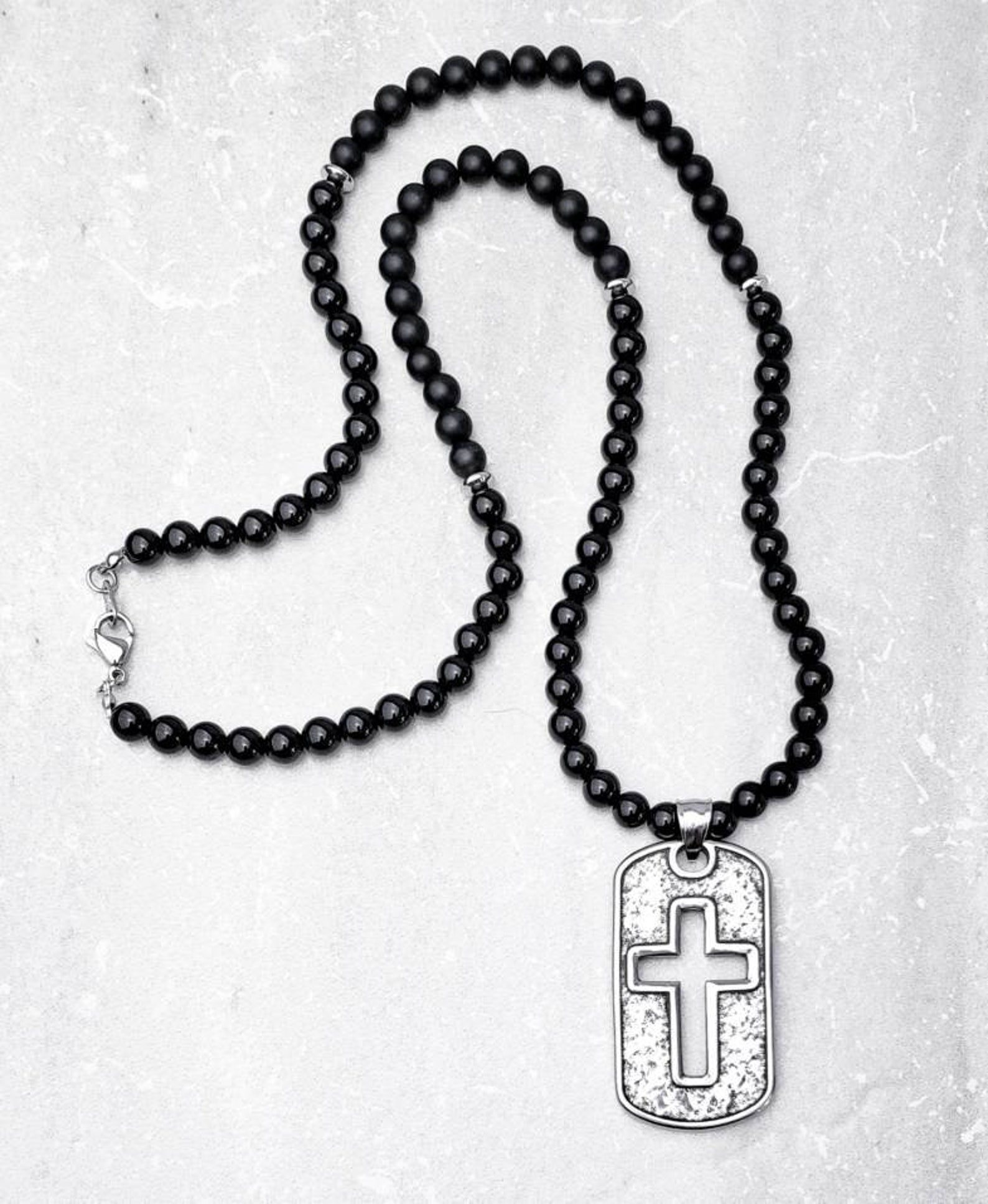 Men's cross DOG Tag Necklace Men's Silver Etsy