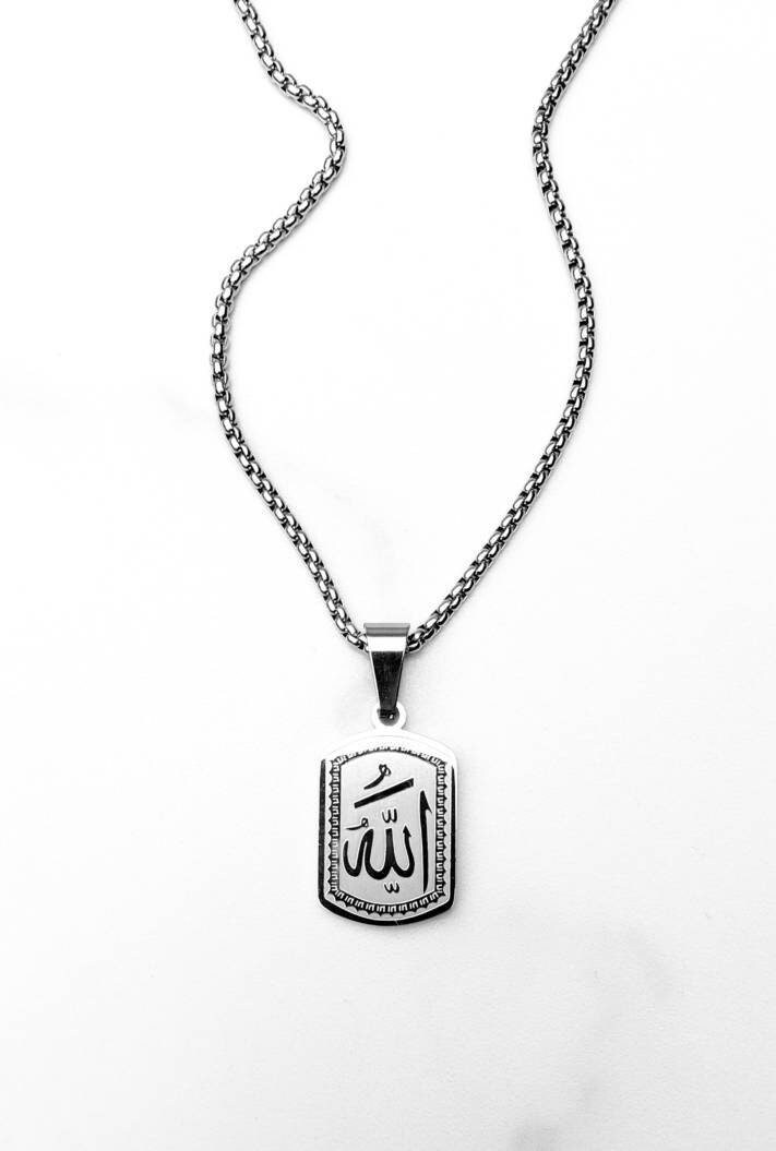 Men s silver ALLAH Tag Necklace Men s Silver Stainless Steel