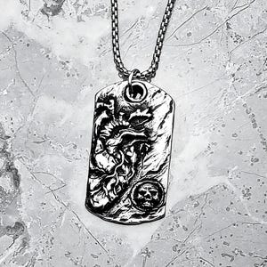 Men&#39;s &quot;SKULL & HEART TAG&quot; Necklace| Men&#39;s Silver Stainless Steel Skull Anatomical Heart Dog Tag Pendant Necklace| Mens Box Chain Necklace