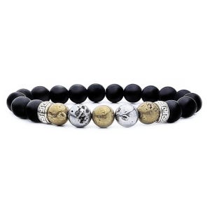 Men&#39;s GOLD & SILVER ROCKS Bracelet | Men&#39;s Black Onyx Gold Silver Druzy Gemstones Silver Stainless Steel Greek Key Rings Beaded Bracelet