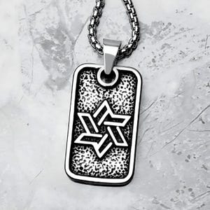 Men&#39;s &quot;STAR of DAVID TAG&quot; Necklace| Men&#39;s Silver Stainless Steel Deco Star of David Dog Tag Pendant Necklace| Men&#39;s Star of David Necklace