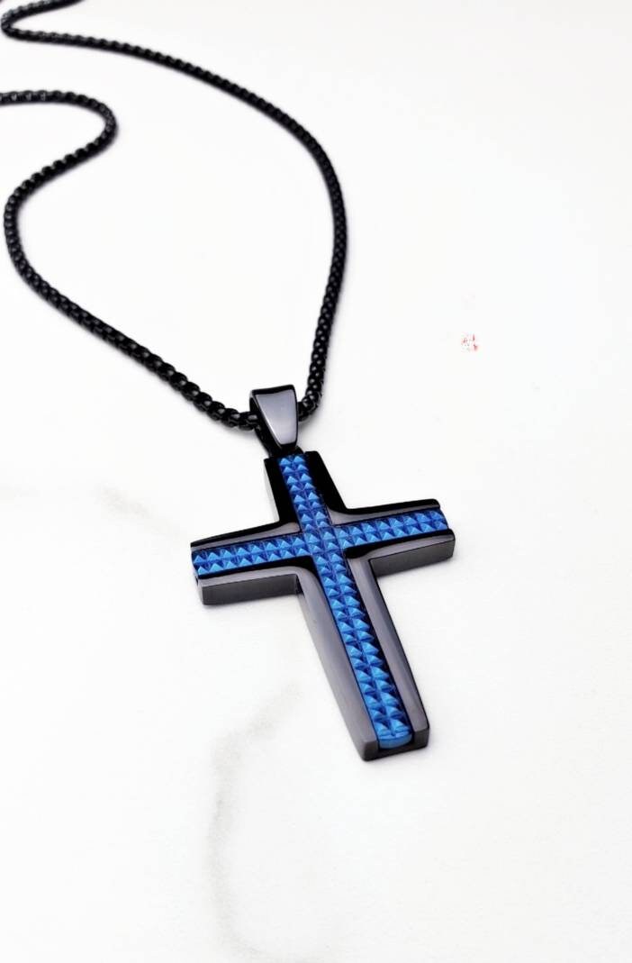 Black and blue cross necklace deals