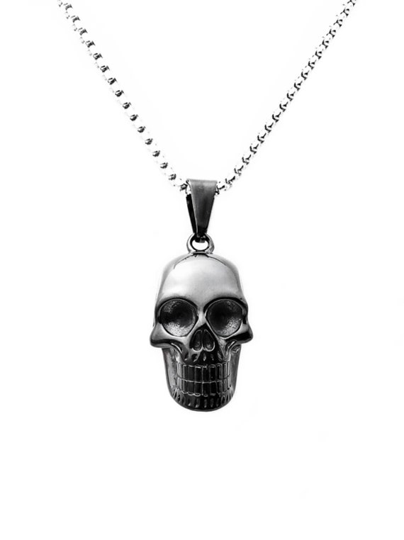 SKULL BLACK Schwarze Edelstahl-Schädel-Anhänger-Halskette für Männer Herren  Silber Edelstahl Box Kette Totenkopf Halskette - .de