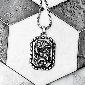 Dragon Sterling Silver Dogtag - Etsy