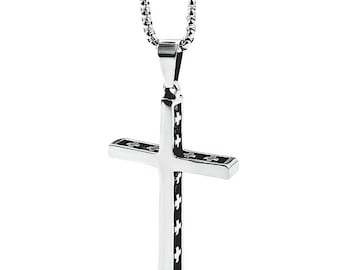 Men's DOUBLE CROSS Necklace | Men's Silver Stainless Steel Cross Pendant Box Chain Necklace