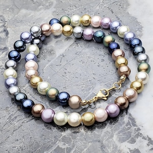 Men&#39;s &quot;MIXED MULTICOLOR PEARLS&quot; Necklace| Men&#39;s Multicolor Pearls Necklace| Men&#39;s Gold Multicolor Pearls Bead Necklace| Mens Pearl Necklace