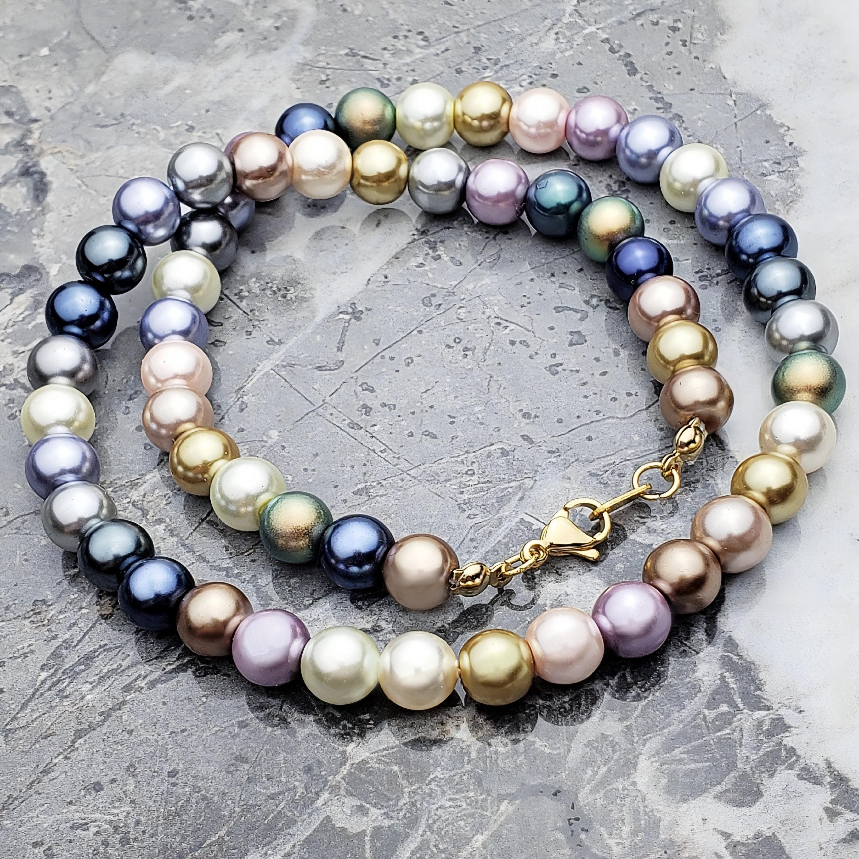 [ReinSein]ACC★Multicolored Rainbow Pearl Necklace Men's 