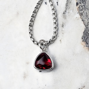 Men&#39;s &quot;SILVER MINI RUBY&quot; Necklace| Men&#39;s Silver Stainless Steel Mini Ruby Stone Pendant Necklace| Men&#39;s July Birthstone Necklace