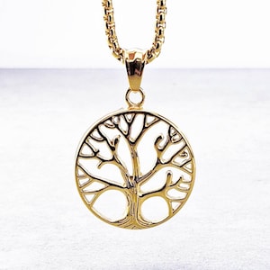 Men's "TREE OF LIFE" Necklace| Men's Gold Stainless Steel Tree of Life Medallion Pendant Necklace| Men's Gold Stainless Steel Necklace