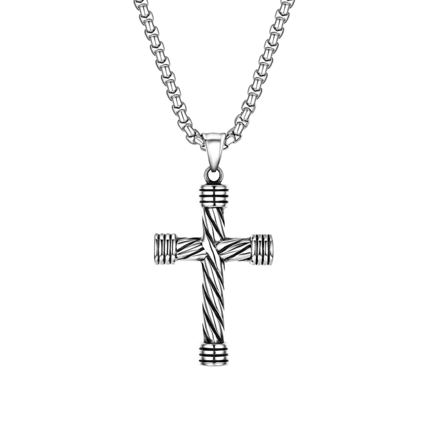 Men s twisted Cross Necklace Men s Silver Stainless Steel Twisted