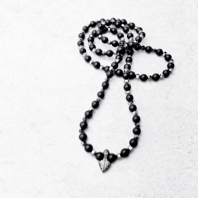 Men's stone & Shield Necklace Men's Pave Etsy