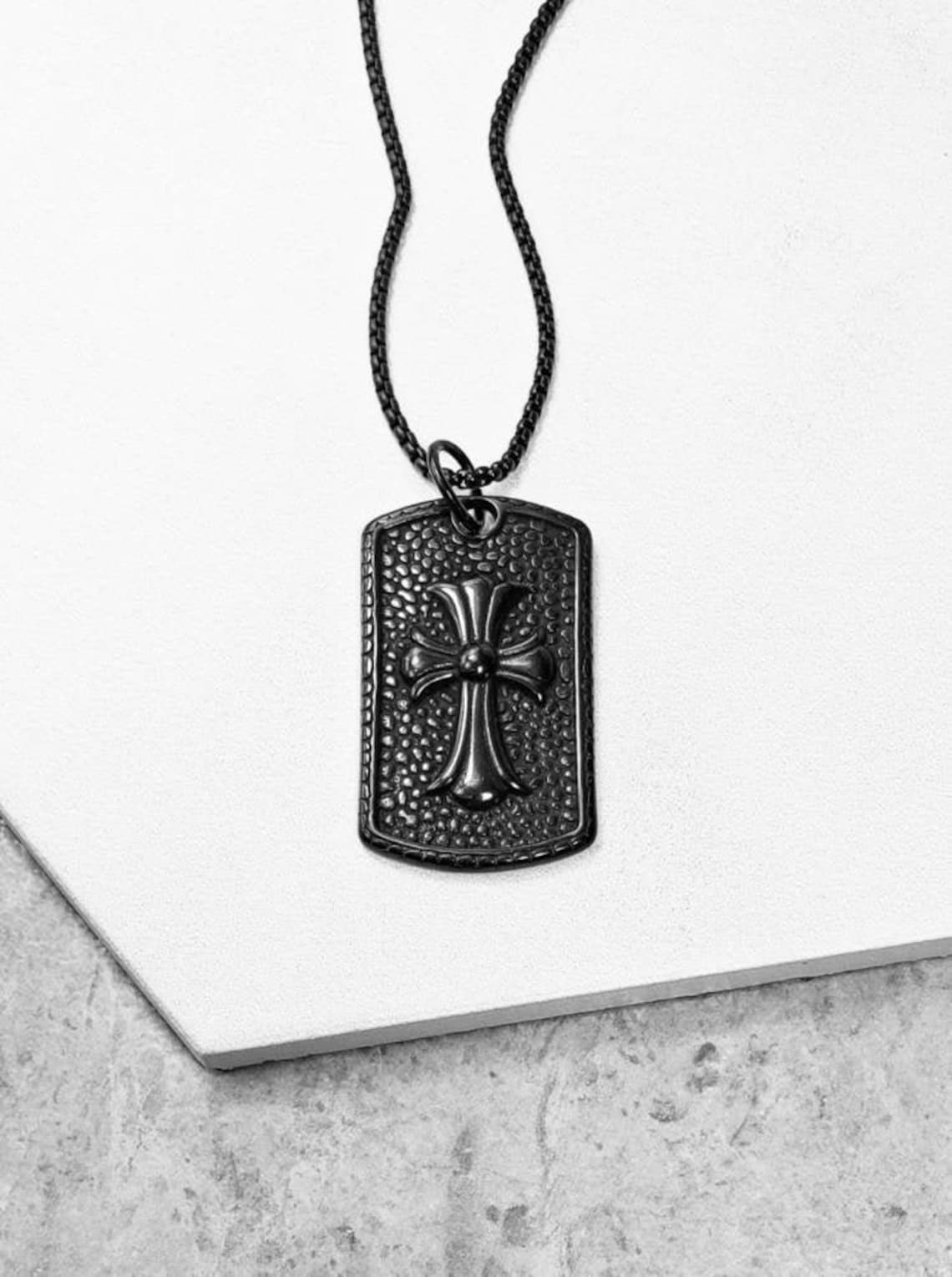 Men's cross DOG Tag Necklace Men's Black Etsy