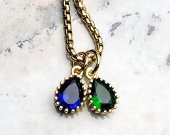 Men's MINI GOLD EMERALD Necklace | Men's Lab Grown Emerald Gemstone Gold Stainless Steel Mini Drop Pendant Necklace