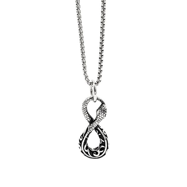 Men's "OUROBOROS INFINITY SNAKE" Necklace| Men's Silver Stainless Steel Ouroboros Infinity Snake Pendant Necklace| Men's Box Chain Necklace