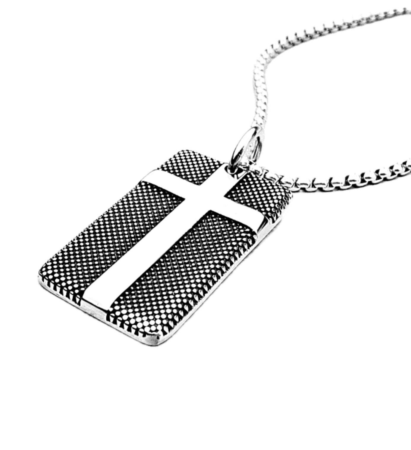 Men's DOG TAG CROSS Necklace Men's Silver Etsy