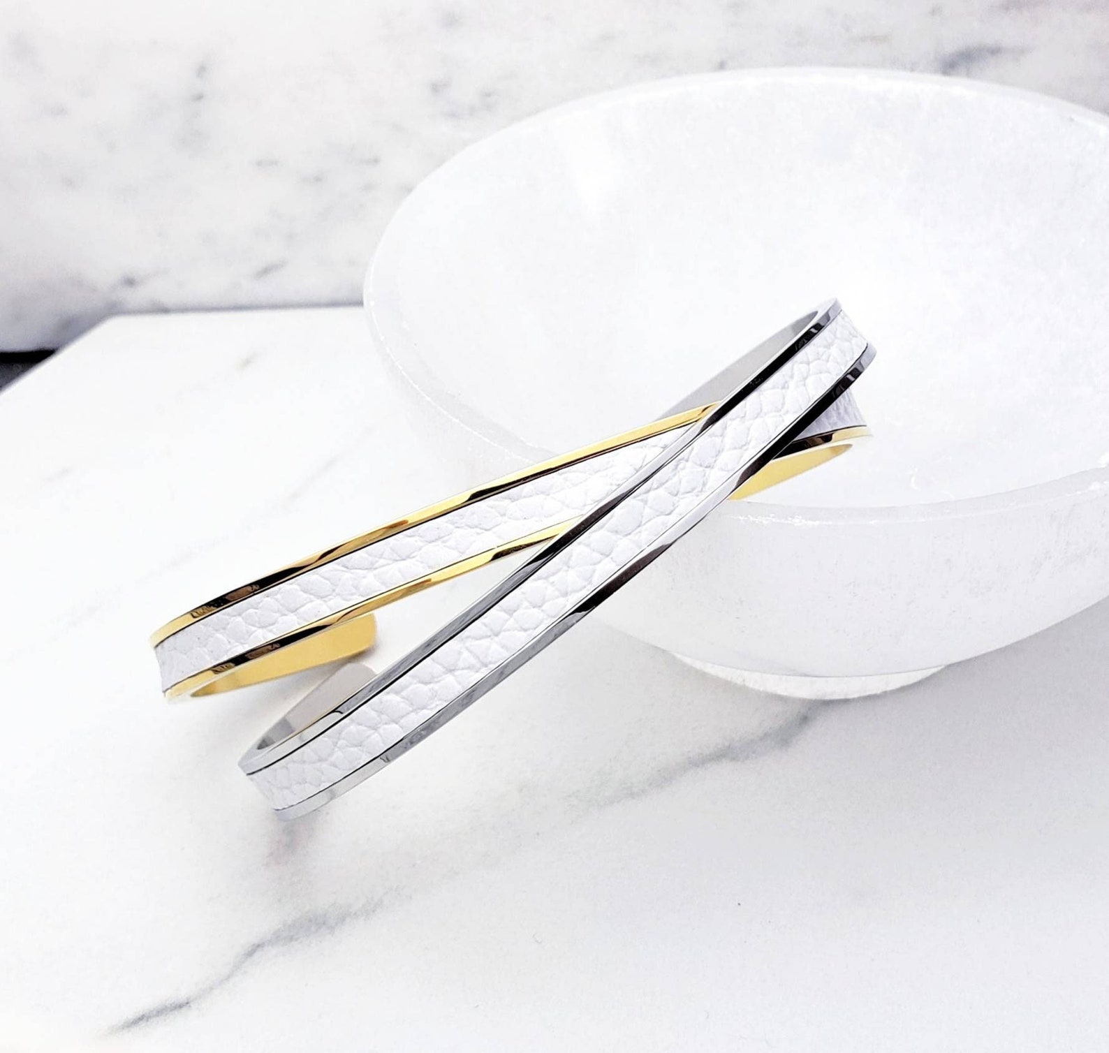 Men's white LEATHER Cuff Bracelet Men's Etsy