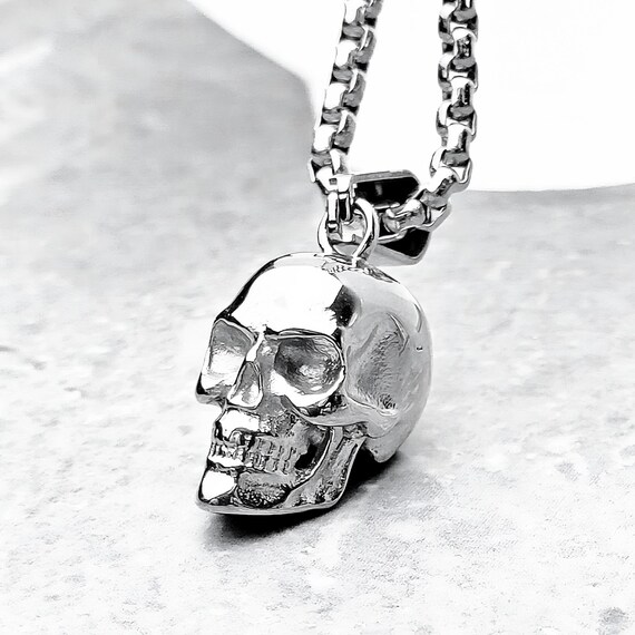 COOLSTEELANDBEYOND Mens Stainless Steel Curb Chain Skull Toggle