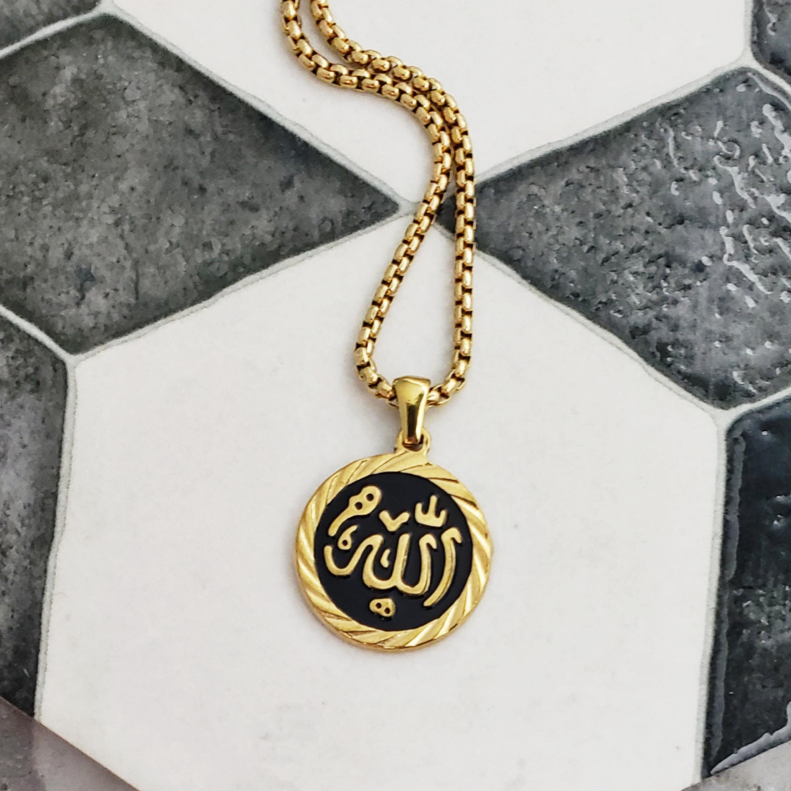 Men's GOLD ALLAH COIN Necklace | Men's Gold Black Stainless Steel ...