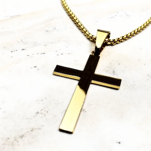 Herren GOLD KREUZ Halskette | Herren Gold Edelstahl Kreuz Anhänger Box Kette Halskette