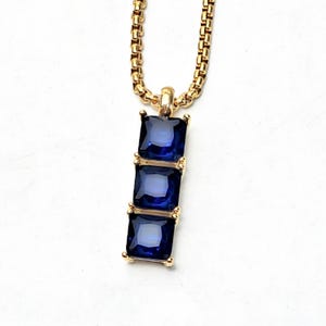 Men&#39;s &quot;GOLD SAPPHIRE BAR&quot; Necklace| Men&#39;s Gold Stainless Steel Sapphire Bar Tag Pendant Necklace| Mens September Birthstone Necklace