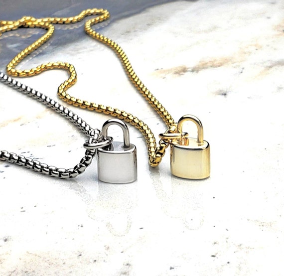 Stainless Steel Chain Necklace with Small Square Padlock