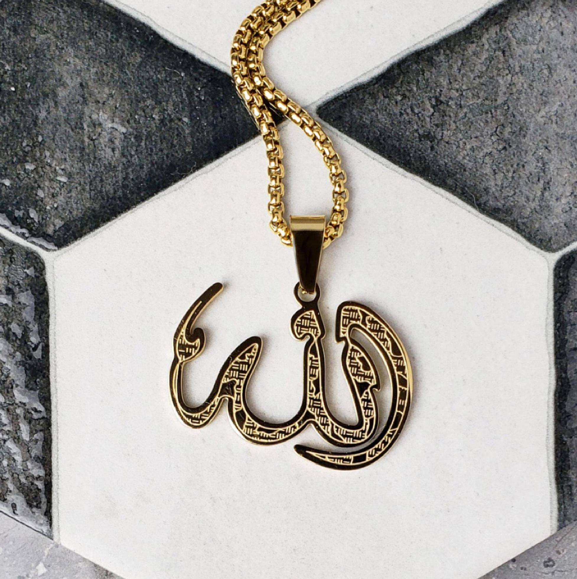 Collana Uomo In Acciaio Al Titanio Con Ciondolo Shahada Allah – Oro/Rosa/Antracite - 2