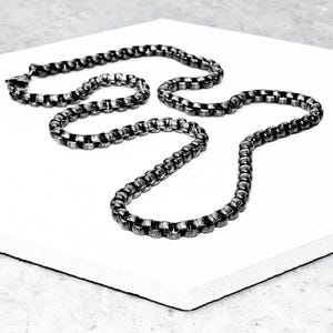 Men&#39;s &quot;OXIDIZED SILVER STEEL&quot; Necklace| Men&#39;s Oxidized Silver Stainless Steel Box Chain Necklace| Men&#39;s Stainless Steel Chain Necklace