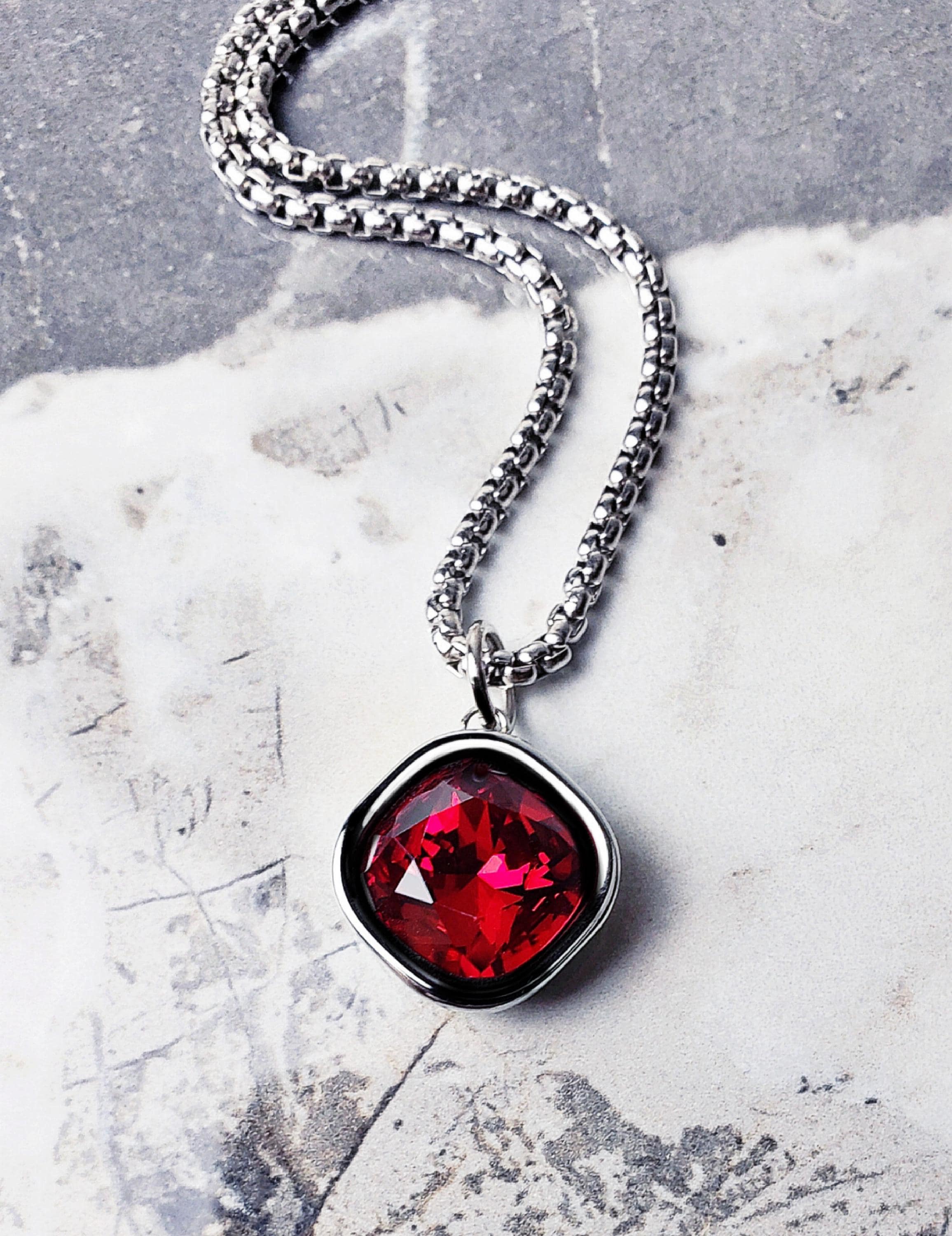 Lab Amulet Men's SILVER GARNET AMULET Necklace | Men's Lab Grown Garnet Gemstone ...