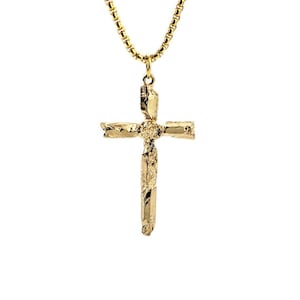 Men&#39;s &quot;GOLD QUARTZ CROSS&quot; Necklace| Men&#39;s Gold Quartz Stone Cross Pendant Necklace| Men&#39;s Gold Stainless Steel Box Chain Pendant Necklace